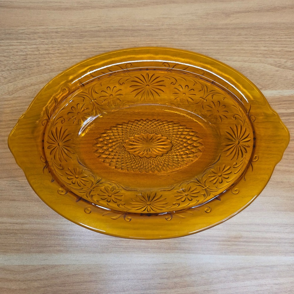 Vintage Indiana Glass Co. Daisy Pattern Amber Oval Vegetable Serving Bowl‎
